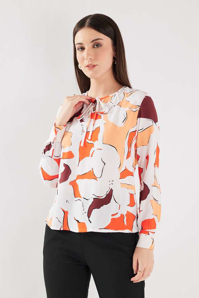 Printed-Blended-Fabric-V-Neck-Women-s-Top