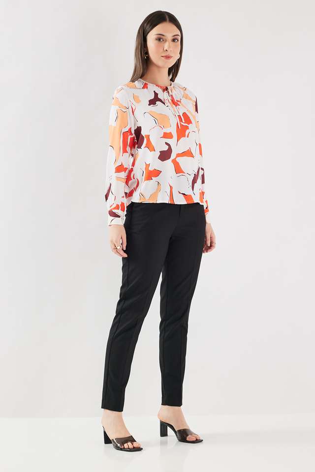 Printed-Blended-Fabric-V-Neck-Women-s-Top