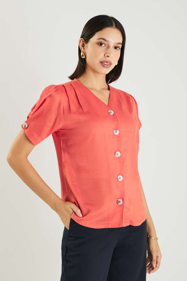 Solid-Linen-V-Neck-Women-s-Top