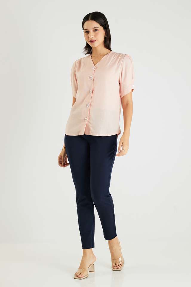 Solid-Linen-V-Neck-Women-s-Top