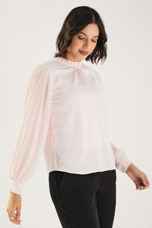 Solid-Blended-Fabric-Round-Neck-Women-s-Top