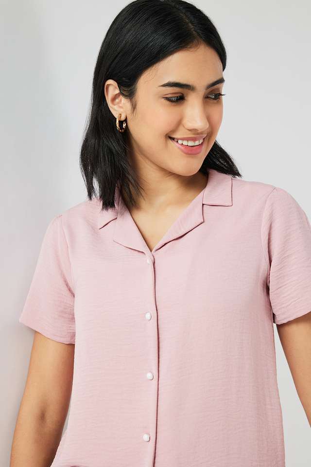 Solid-Blended-Fabric-V-Neck-Women-s-Top