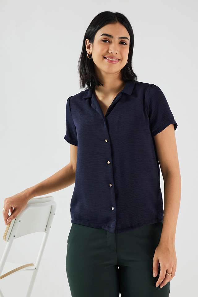 Solid-Blended-Fabric-V-Neck-Women-s-Top