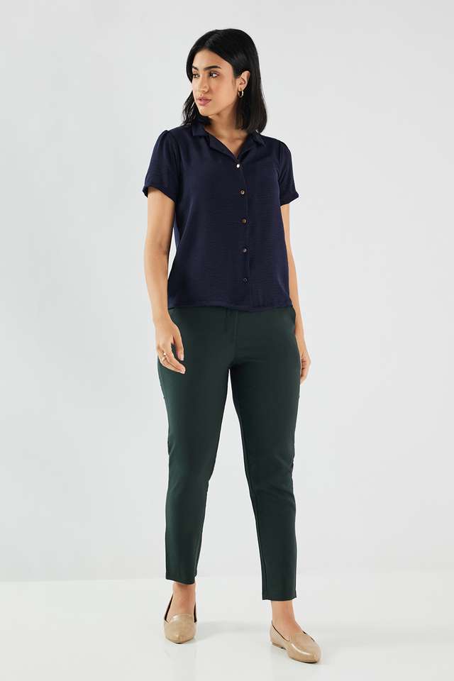 Solid-Blended-Fabric-V-Neck-Women-s-Top