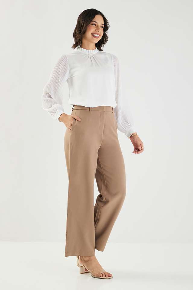 Solid-Blended-Fabric-Round-Neck-Women-s-Top