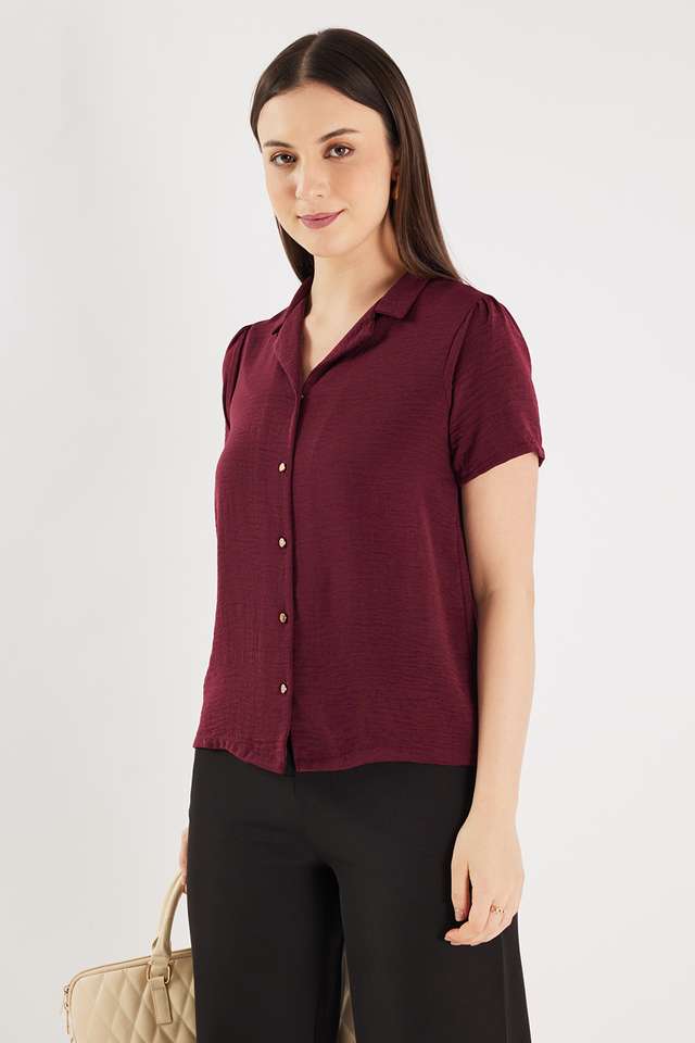 Solid-Blended-Fabric-V-Neck-Women-s-Top
