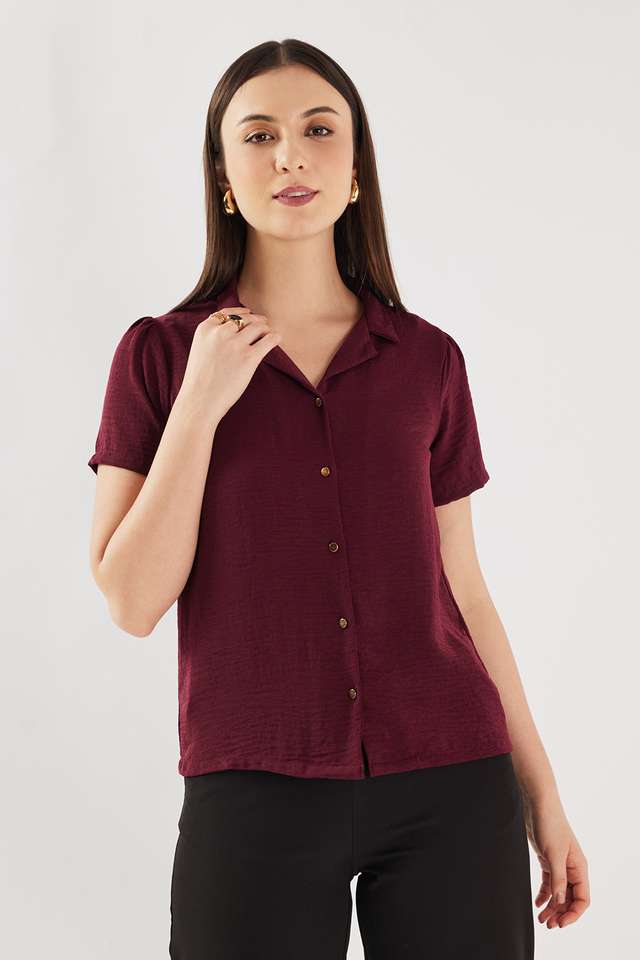 Solid-Blended-Fabric-V-Neck-Women-s-Top