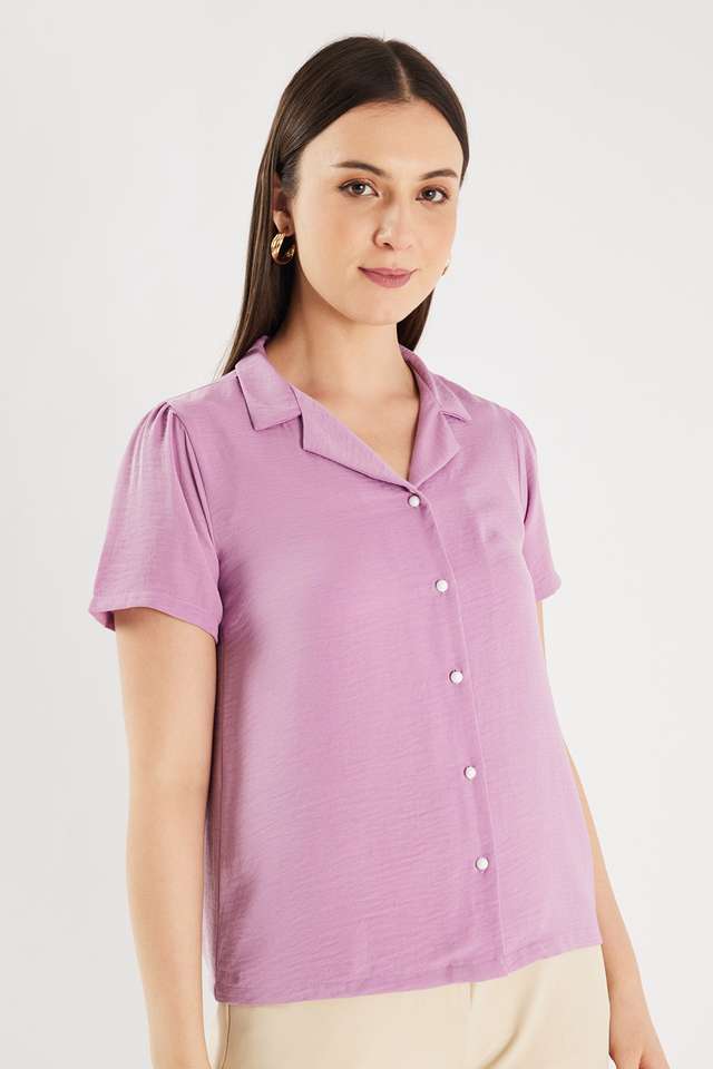 Solid-Blended-Fabric-V-Neck-Women-s-Top