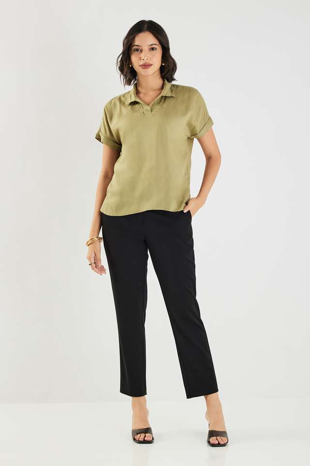 Solid-Linen-Collared-Women-s-Top