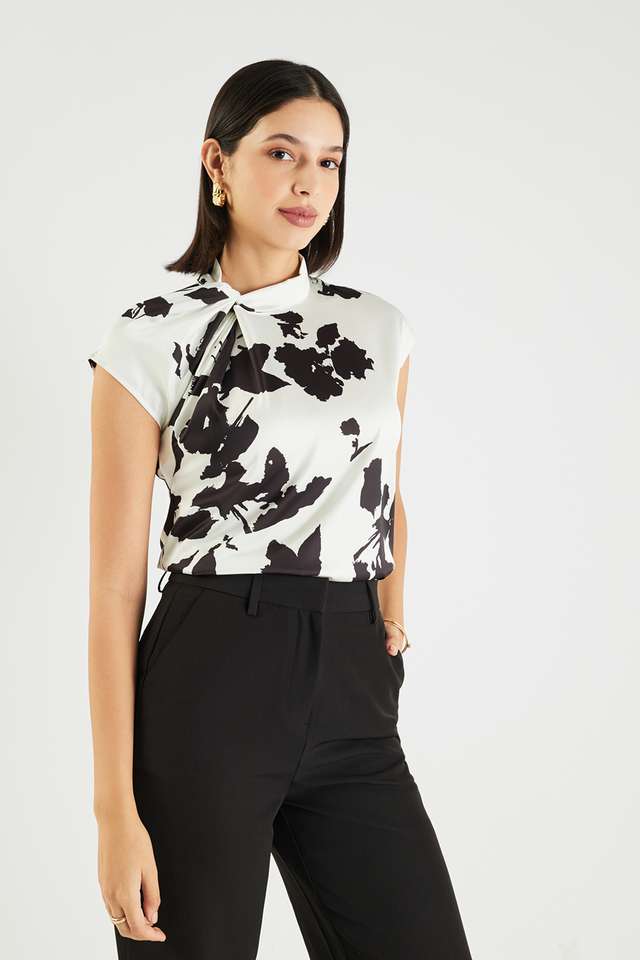 Printed-Satin-Round-Neck-Women-s-Top