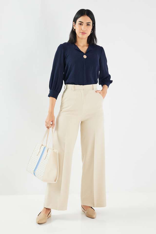 Solid-Blended-Fabric-V-Neck-Women-s-Top