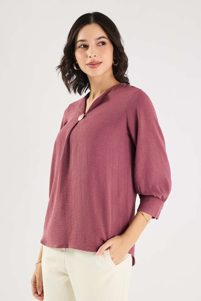 Solid-Blended-Fabric-V-Neck-Women-s-Top