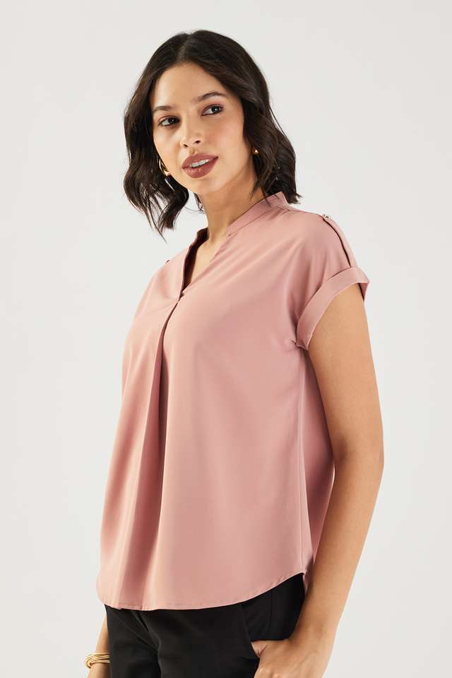 Solid-Blended-Fabric-V-Neck-Women-s-Top