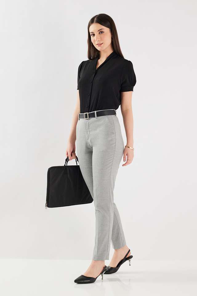 Solid-Blended-Fabric-V-Neck-Women-s-Top