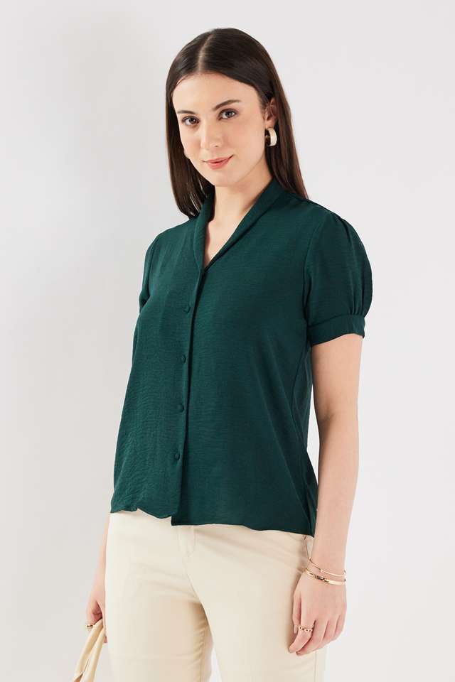 Solid-Blended-Fabric-V-Neck-Women-s-Top