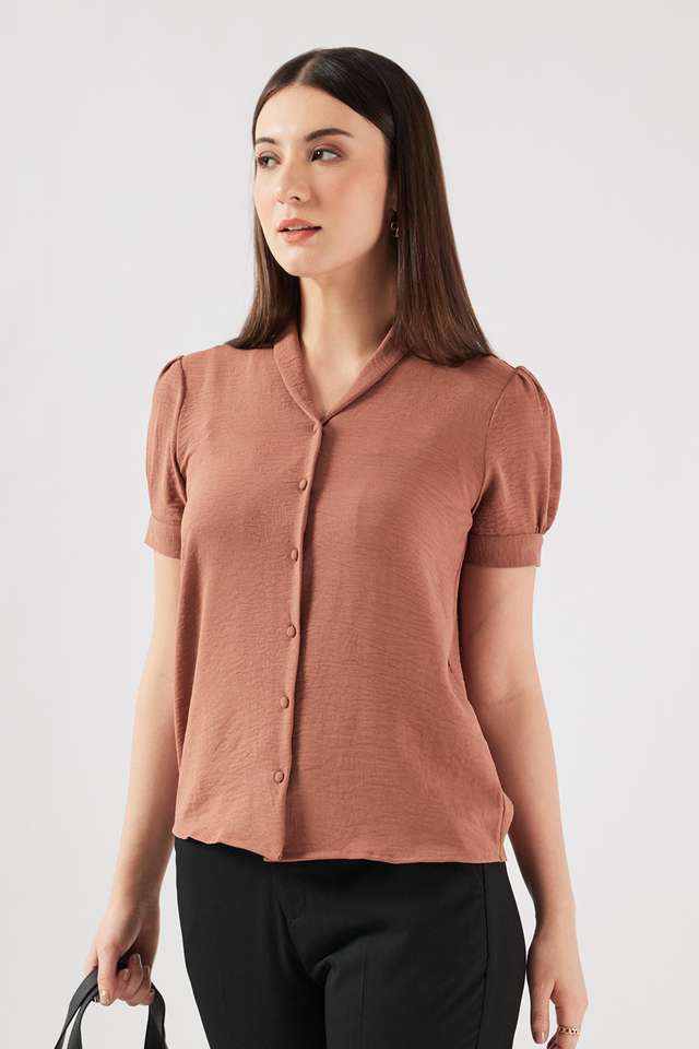 Solid-Blended-Fabric-V-Neck-Women-s-Top