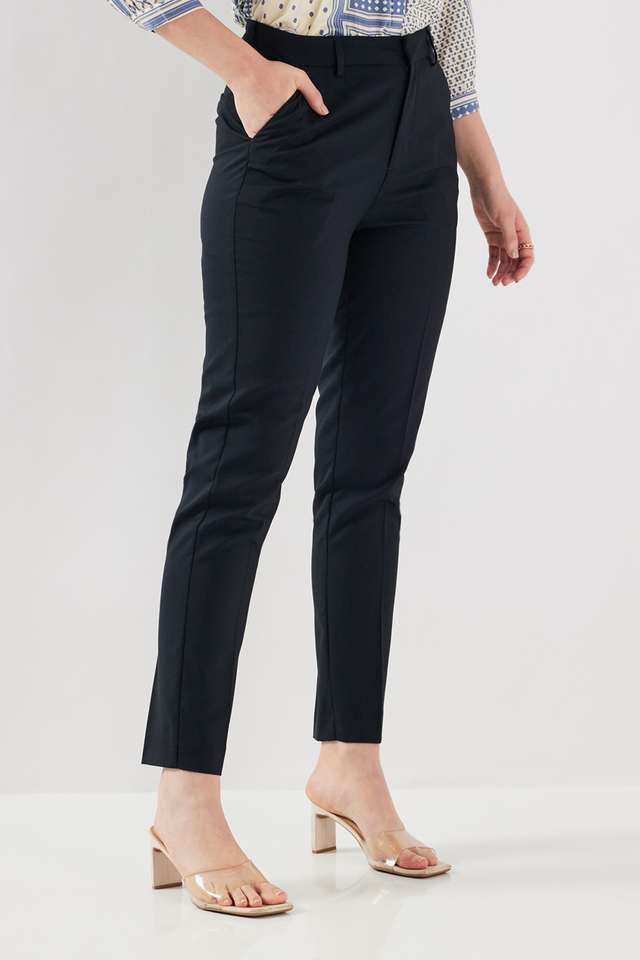 Solid-Blended-Fabric-Regular-Fit-Women-s-Formal-Trousers