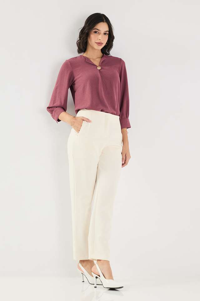Solid-Blended-Fabric-Regular-Fit-Women-s-Formal-Trousers
