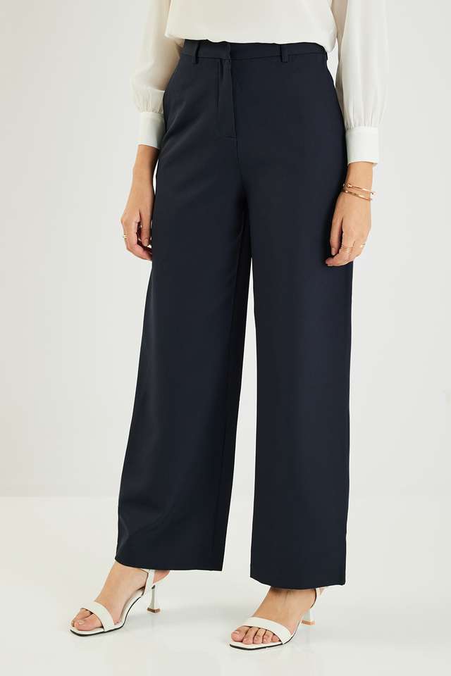 Solid-Blended-Fabric-Straight-Fit-Women-s-Formal-Trousers