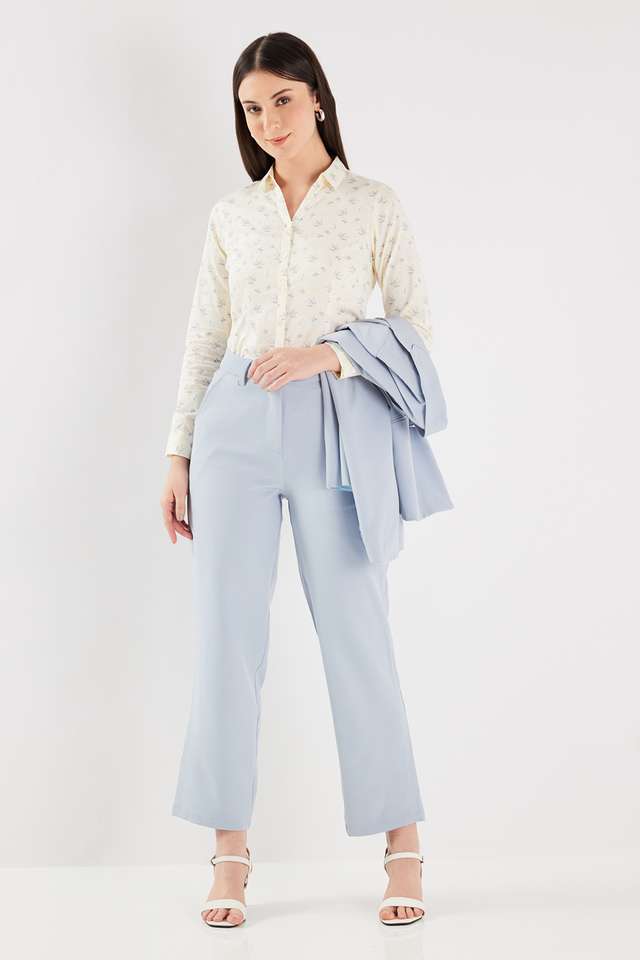 Solid-Blended-Fabric-Straight-Fit-Women-s-Formal-Trousers