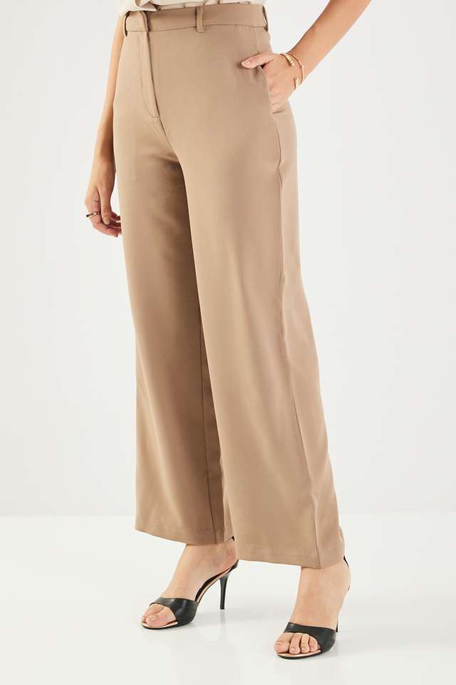 Solid-Blended-Fabric-Straight-Fit-Women-s-Formal-Trousers