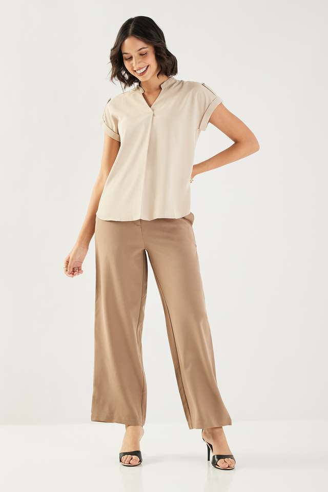 Solid-Blended-Fabric-Straight-Fit-Women-s-Formal-Trousers