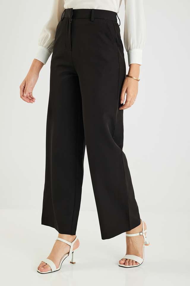 Solid-Blended-Fabric-Straight-Fit-Women-s-Formal-Trousers