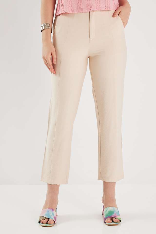 Solid-Blended-Fabric-Straight-Fit-Women-s-Pants