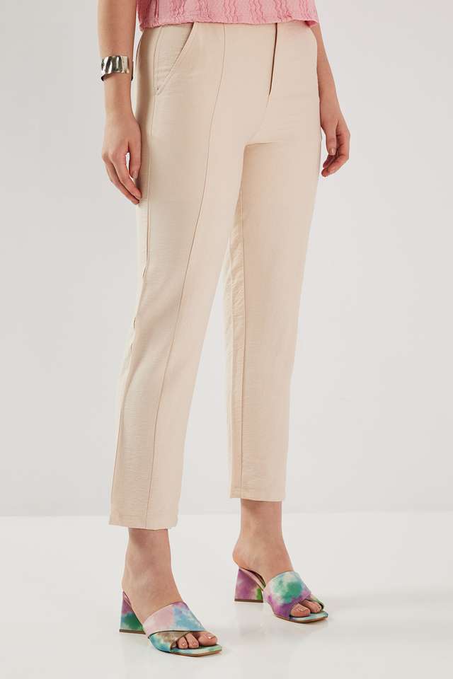 Solid-Blended-Fabric-Straight-Fit-Women-s-Pants