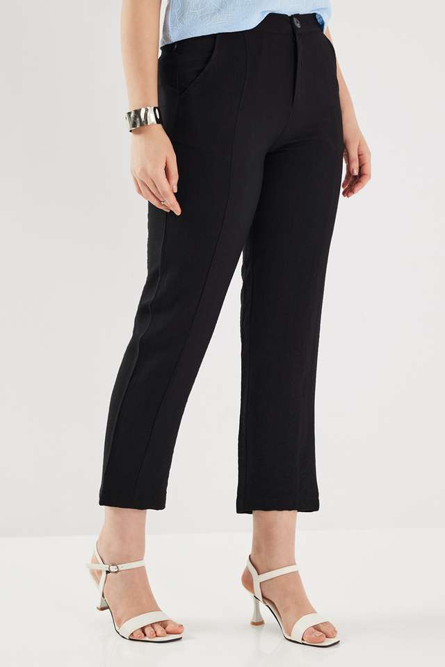 Solid-Blended-Fabric-Straight-Fit-Women-s-Pants