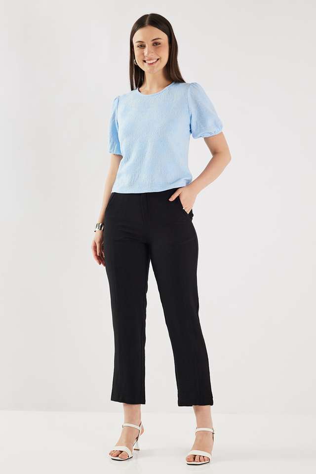 Solid-Blended-Fabric-Straight-Fit-Women-s-Pants