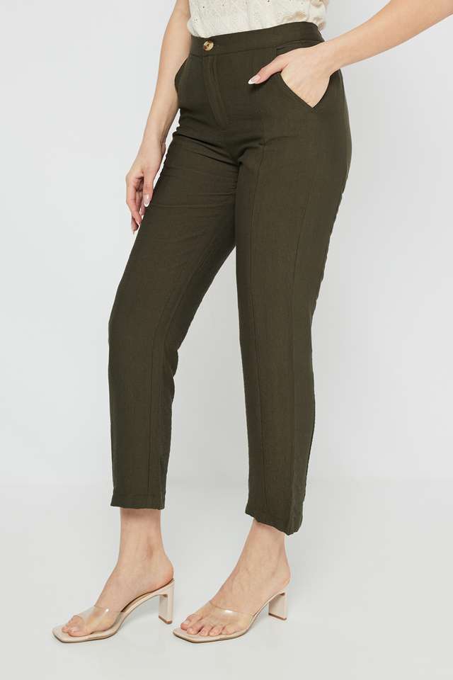 Solid-Blended-Fabric-Straight-Fit-Women-s-Pants