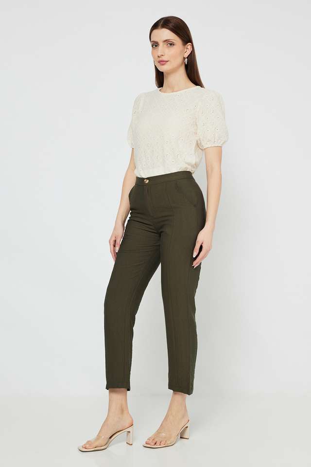 Solid-Blended-Fabric-Straight-Fit-Women-s-Pants