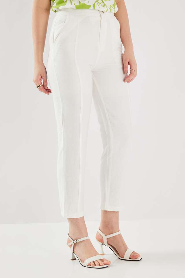 Solid-Blended-Fabric-Straight-Fit-Women-s-Pants