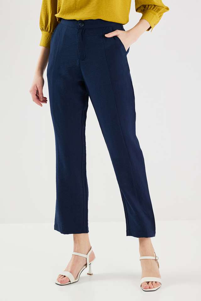 Solid-Blended-Fabric-Straight-Fit-Women-s-Pants