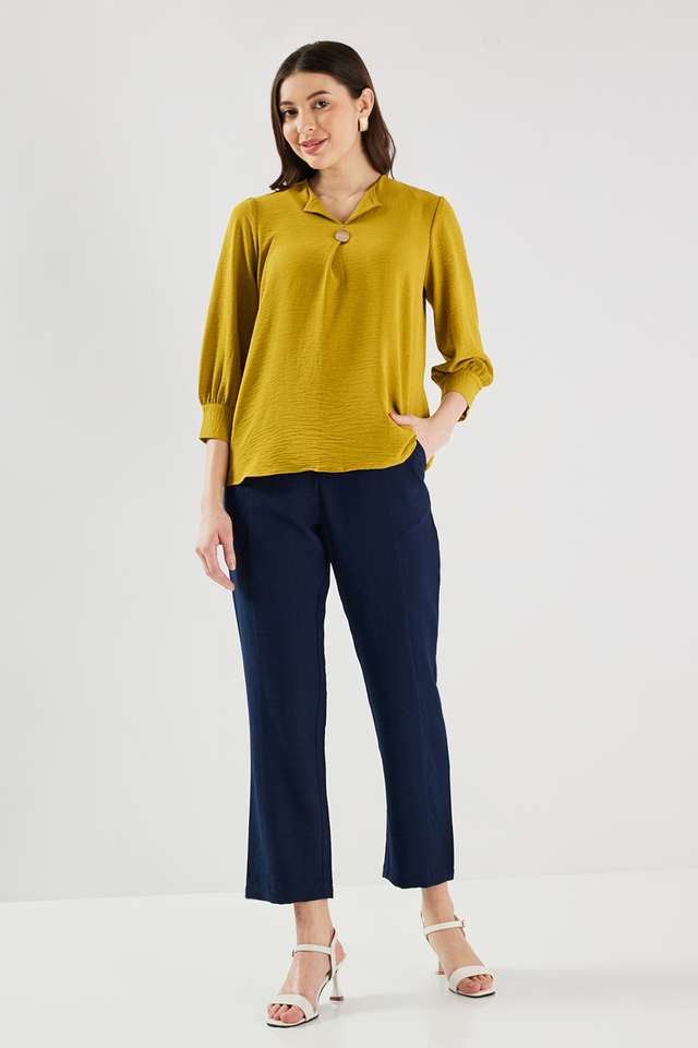 Solid-Blended-Fabric-Straight-Fit-Women-s-Pants