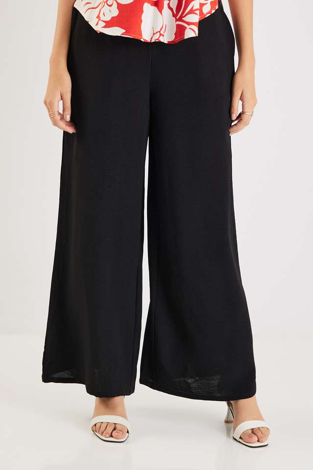 Solid-Wide-Leg-Fit-Blended-Fabric-Women-s-Casual-Wear-Pants