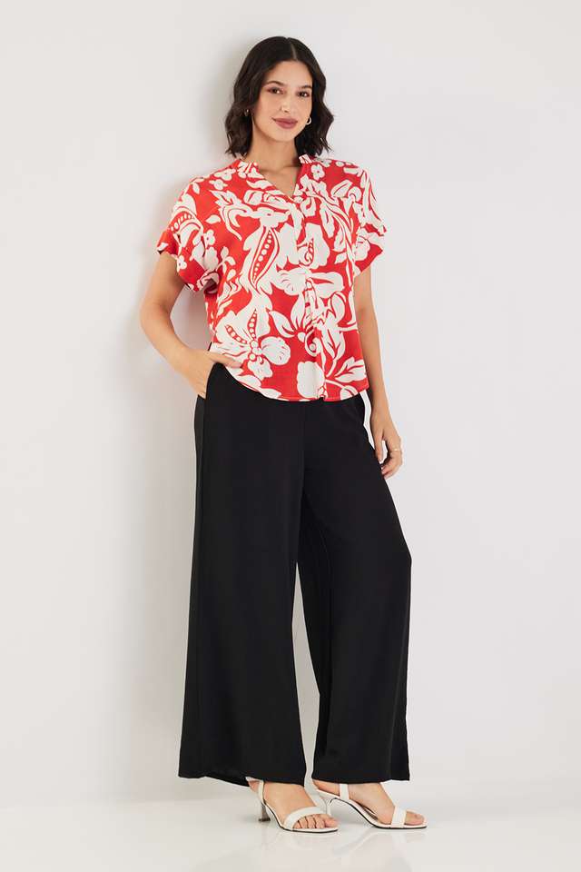 Solid-Wide-Leg-Fit-Blended-Fabric-Women-s-Casual-Wear-Pants