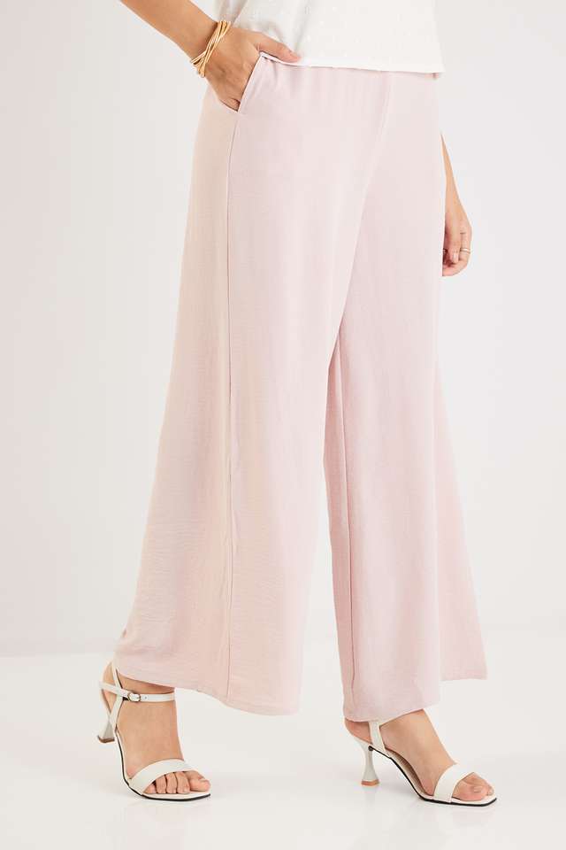 Solid-Wide-Leg-Fit-Blended-Fabric-Women-s-Casual-Wear-Pants