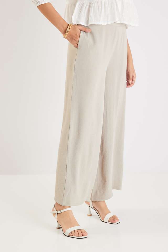 Solid-Wide-Leg-Fit-Blended-Fabric-Women-s-Casual-Wear-Pants