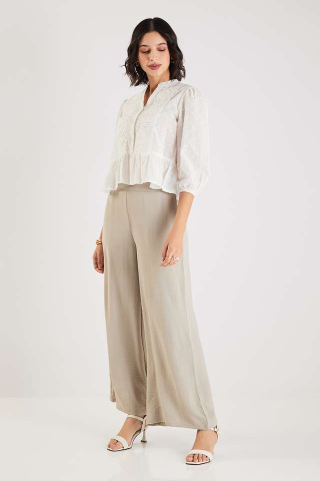 Solid-Wide-Leg-Fit-Blended-Fabric-Women-s-Casual-Wear-Pants