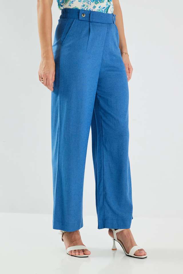 Solid-Blended-Fabric-Wide-Leg-Fit-Women-s-Pants