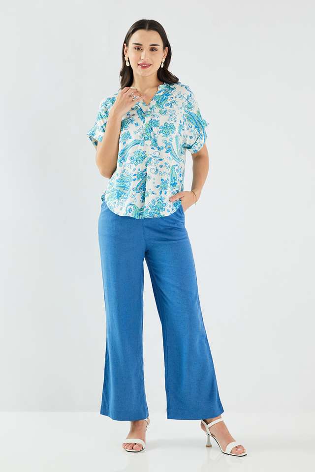 Solid-Blended-Fabric-Wide-Leg-Fit-Women-s-Pants