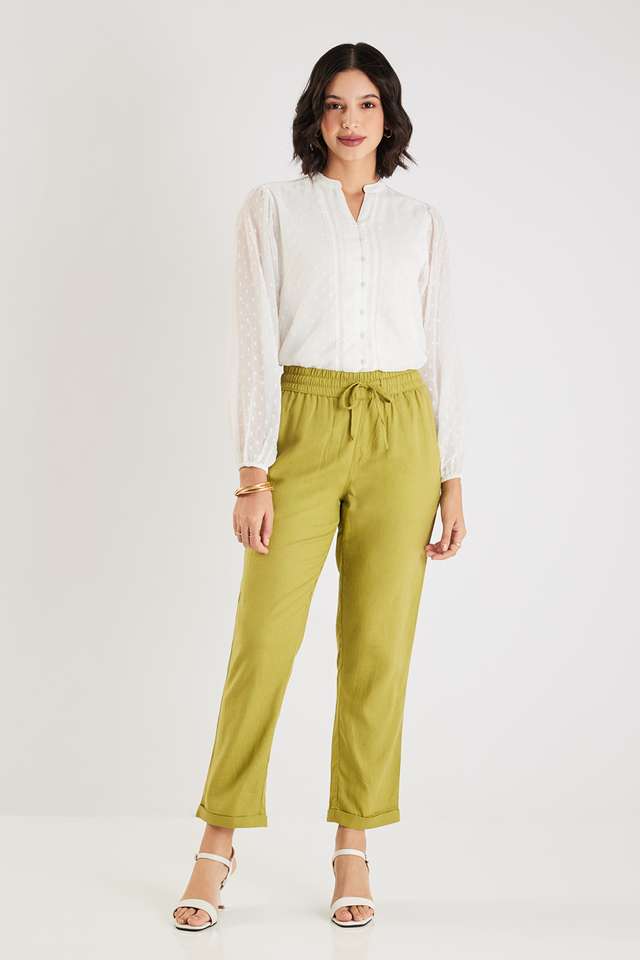 Solid-Straight-Fit-Blended-Fabric-Women-s-Casual-Wear-Pants