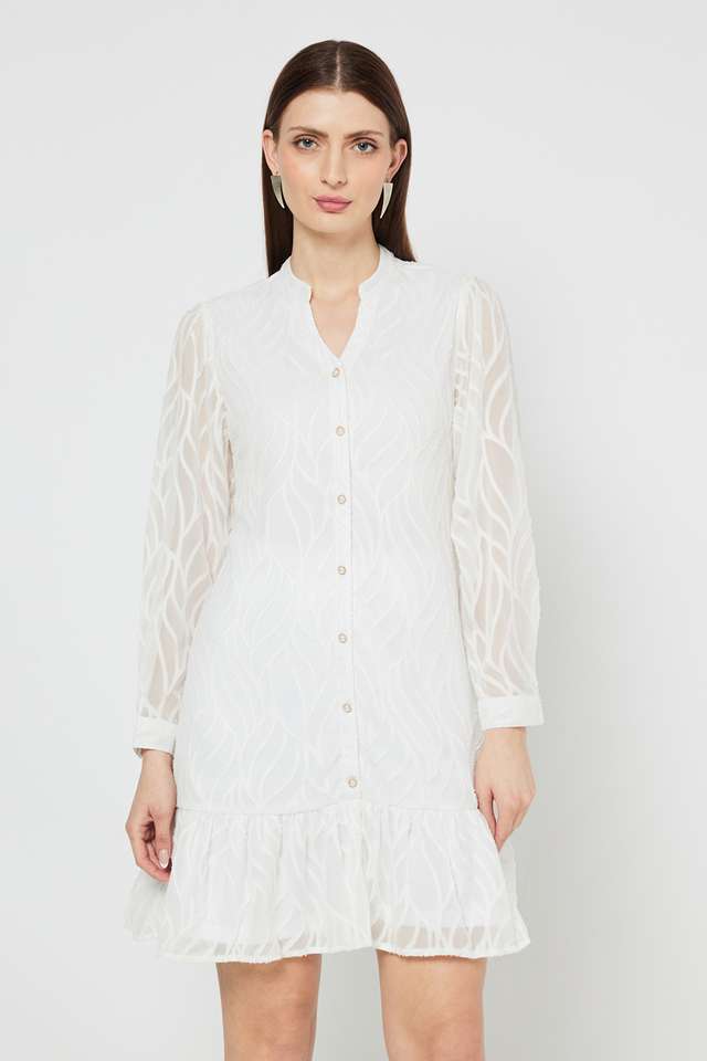 Textured-V-Neck-Georgette-Women-s-Calf-Length-Tiered-Dress
