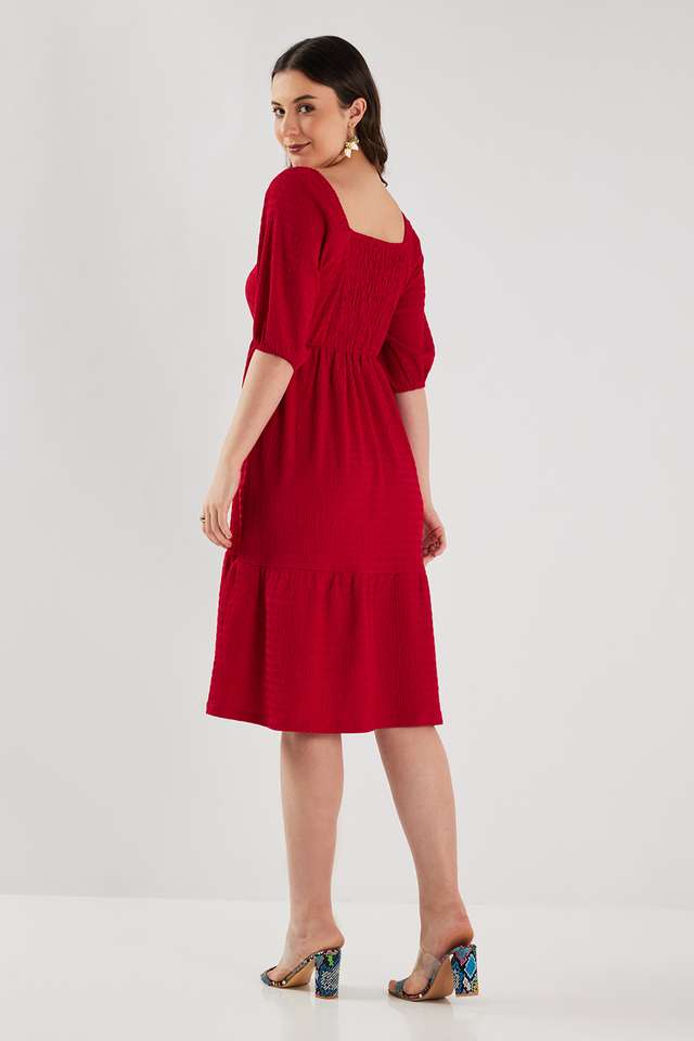 Textured-Blended-Fabric-Square-Neck-Women-s-Midi-Dress