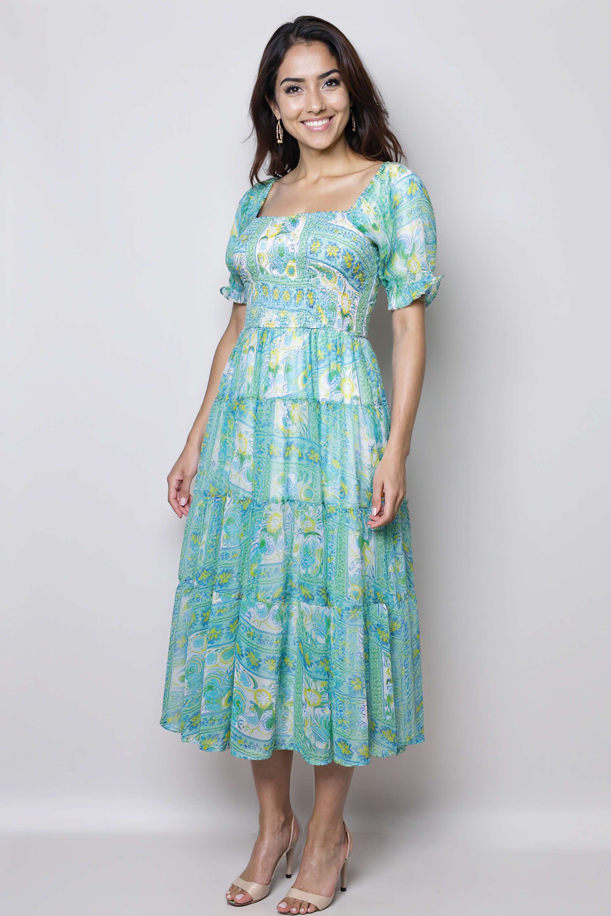 fratini Printed V-Neck Polyester Women Dress-picture-13