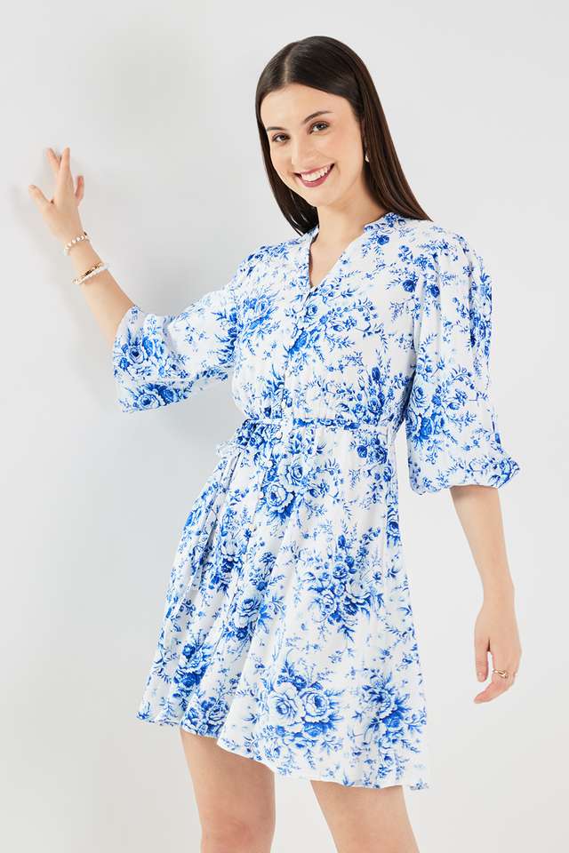 Printed-V-Neck-Viscose-Women-s-Knee-Length-Dress