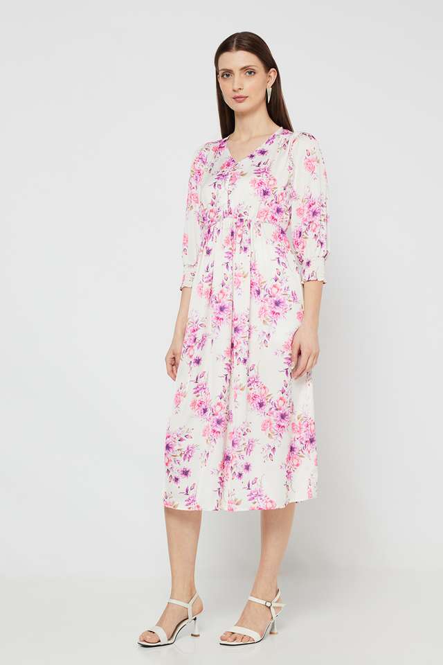 Printed-Satin-V-Neck-Women-s-Midi-Dress