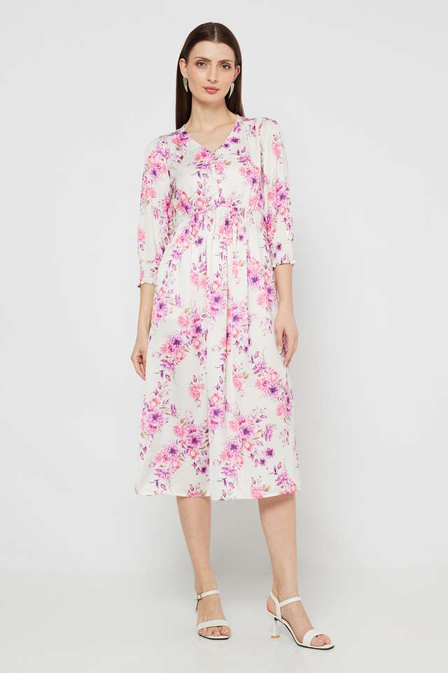 Printed-Satin-V-Neck-Women-s-Midi-Dress